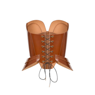 Brown leather corset NOEMI, back view with lacing