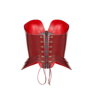 Red leather corset NOEMI, back view with lacing