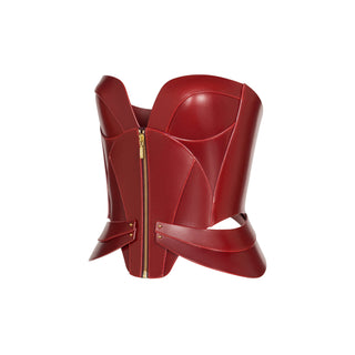 Red leather corset NOEMI, side view