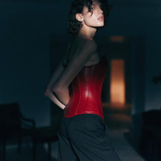 Red leather corset night out look — Restrict